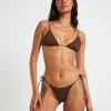 Sale SUBTITLED Rib Skinny Strap Triangle Bikini Top In Chocolate Brown