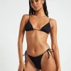 Store SUBTITLED Rib Skinny Strap Triangle Bikini Top In Black