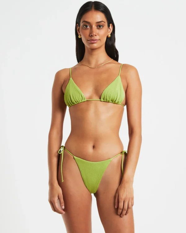 Discount SUBTITLED Rib Skinny Strap Triangle Bikini Top In Citrus Green