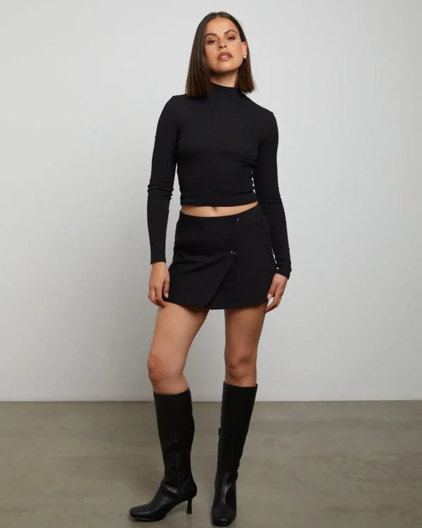 Online GENERAL PANTS CO. BASICS Ribbed Long Sleeve Crop Skivvy In Black