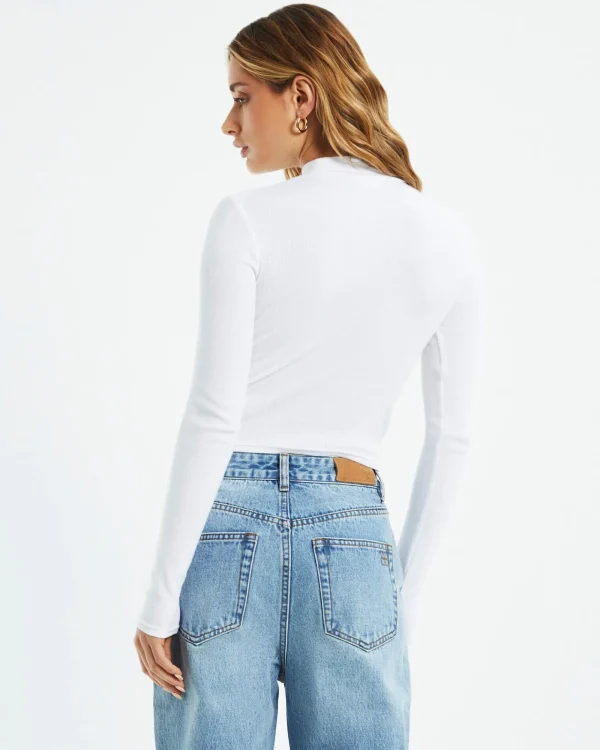 Hot GENERAL PANTS CO. BASICS Ribbed Long Sleeve Crop Skivvy White
