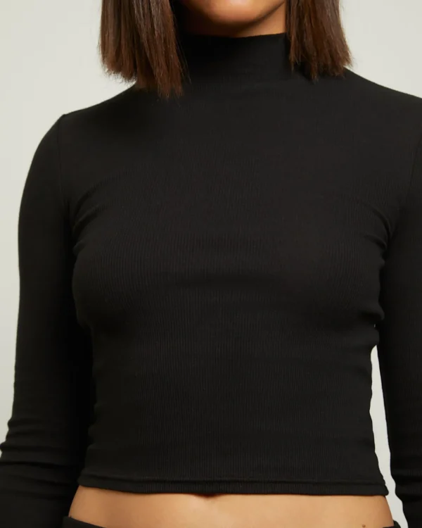 Online GENERAL PANTS CO. BASICS Ribbed Long Sleeve Crop Skivvy In Black