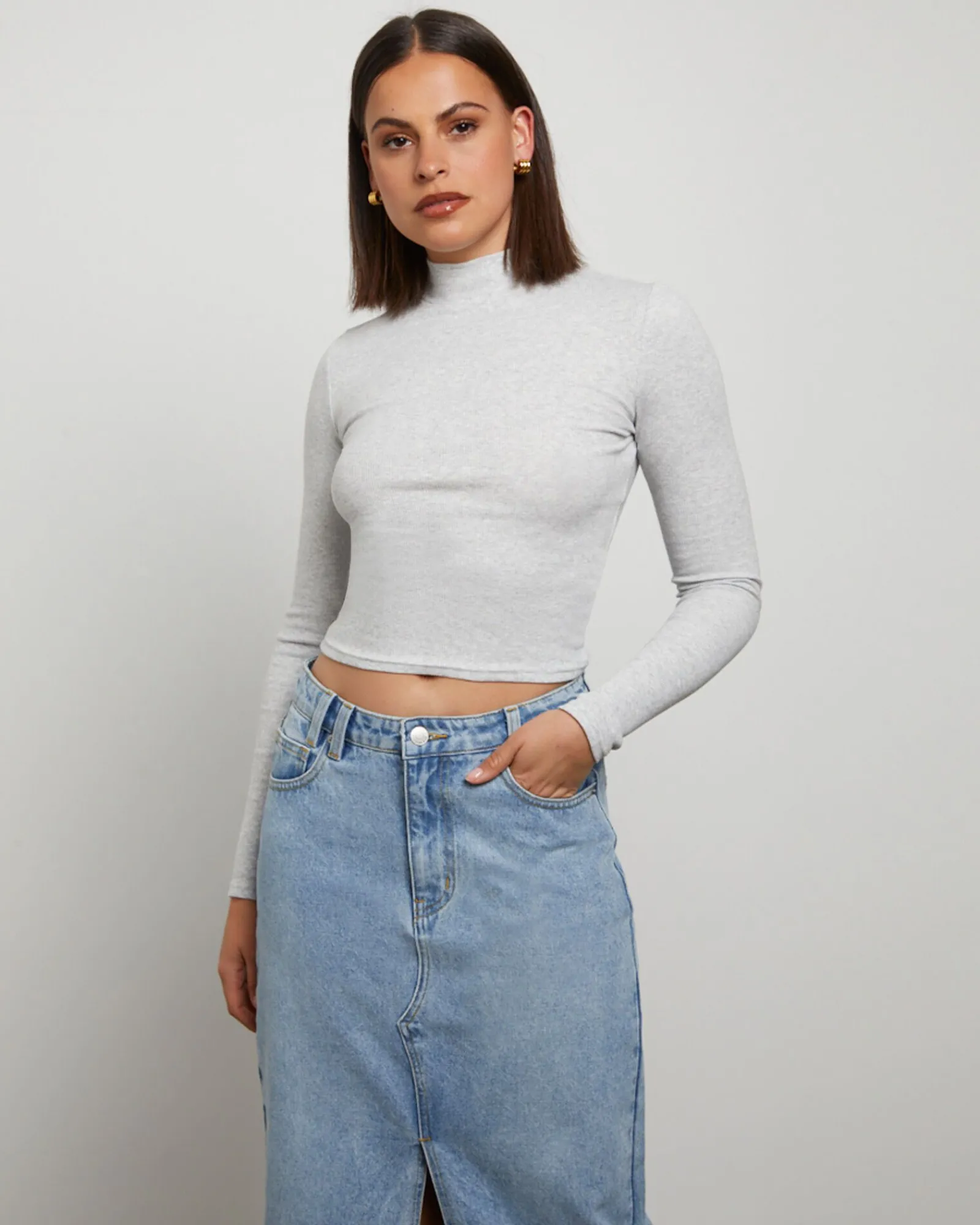 ribbed_long_sleeve_skivvy_4.webp Shop GENERAL PANTS CO. BASICS Ribbed Long Sleeve Skivvy In Grey