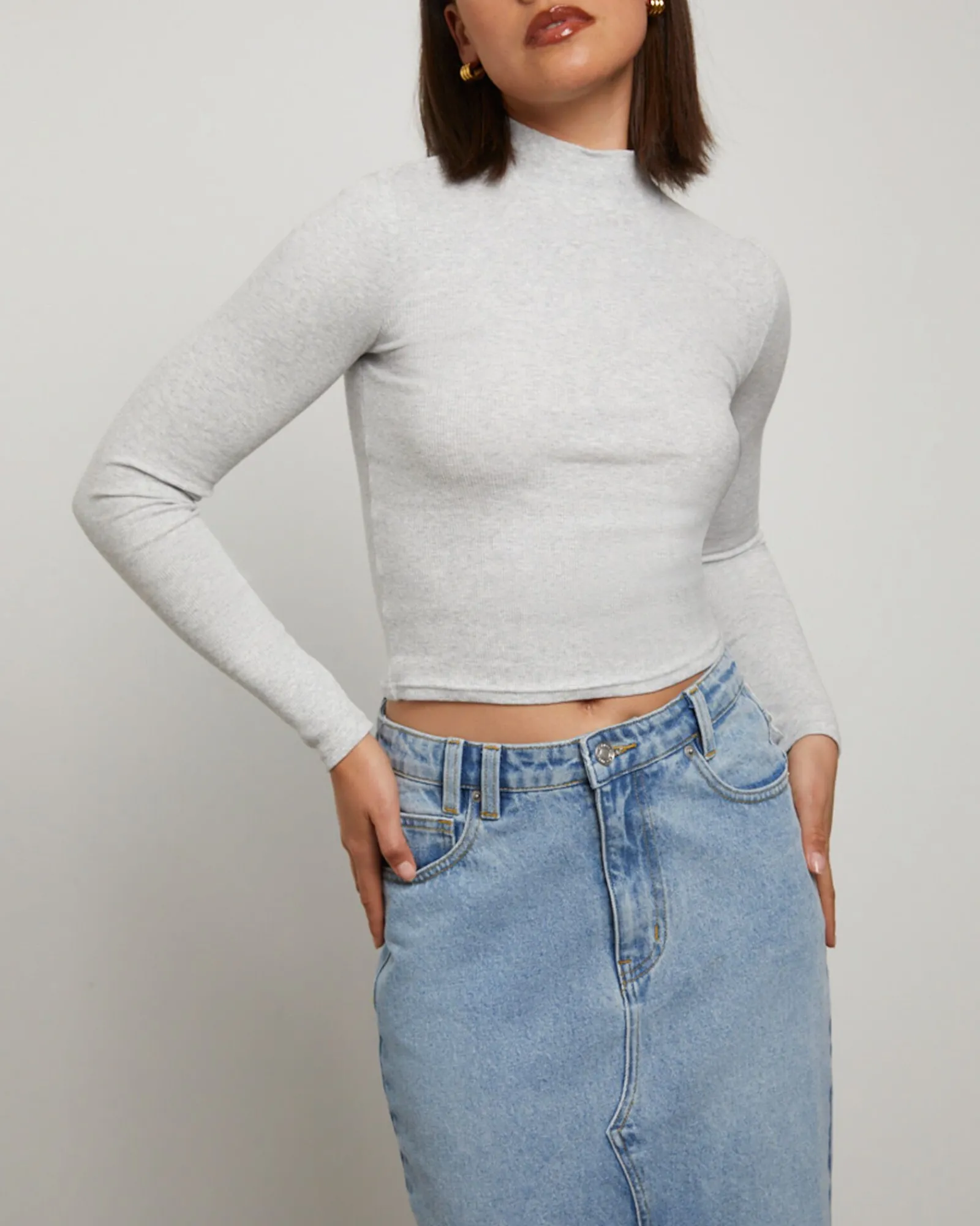 ribbed_long_sleeve_skivvy_5.webp Shop GENERAL PANTS CO. BASICS Ribbed Long Sleeve Skivvy In Grey