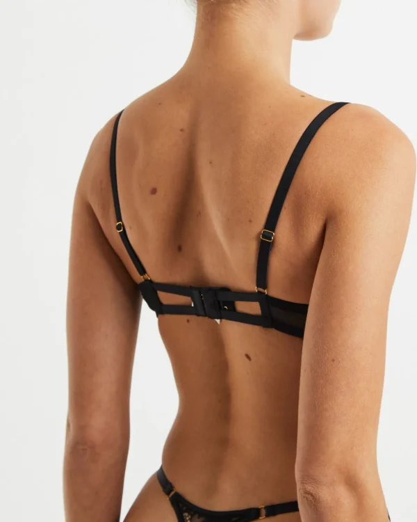Fashion LOVE NOTES Rico Embroidered Mesh Thong Black