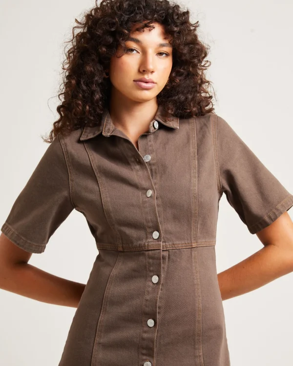Fashion INSIGHT Rio Denim Mini Dress Washed Sepia