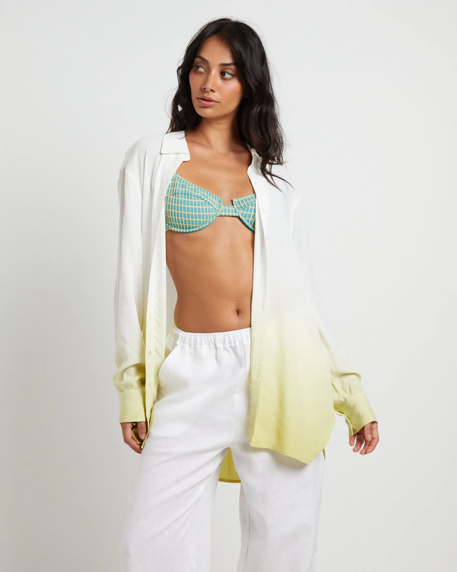 rochelle_dip_dye_long_sle_0.webp Shop SUBTITLED Rochelle Dip Dye Long Sleeve Shirt In Citrus Green