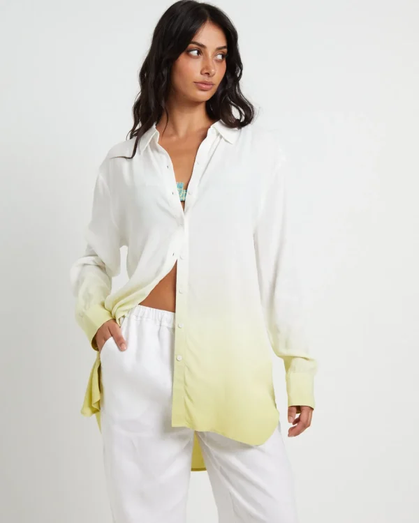 Shop SUBTITLED Rochelle Dip Dye Long Sleeve Shirt In Citrus Green
