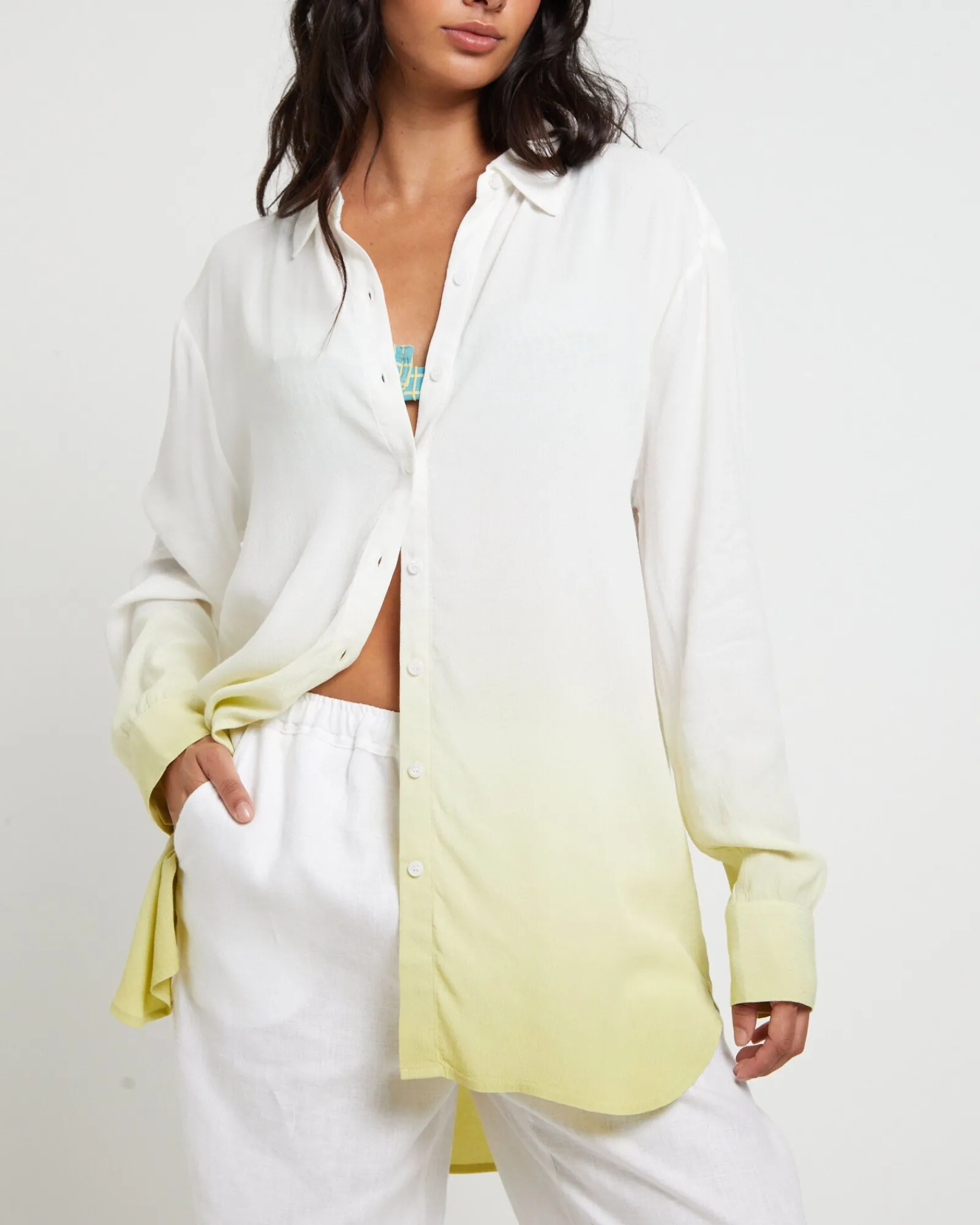 rochelle_dip_dye_long_sle_5.webp Shop SUBTITLED Rochelle Dip Dye Long Sleeve Shirt In Citrus Green