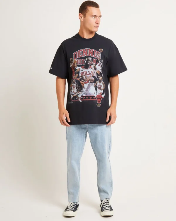 Discount MITCHELL & NESS Rodman Photo Short Sleeve T-Shirt In Faded Black