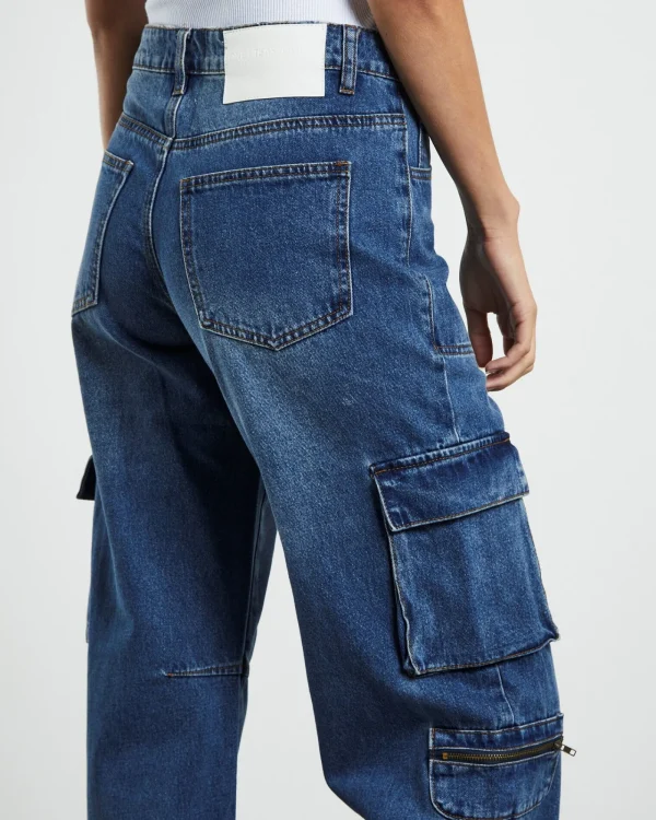 Hot ONE TEASPOON Rosewood Cargo Mid Waist Wide Leg Jeans Jackson Blue