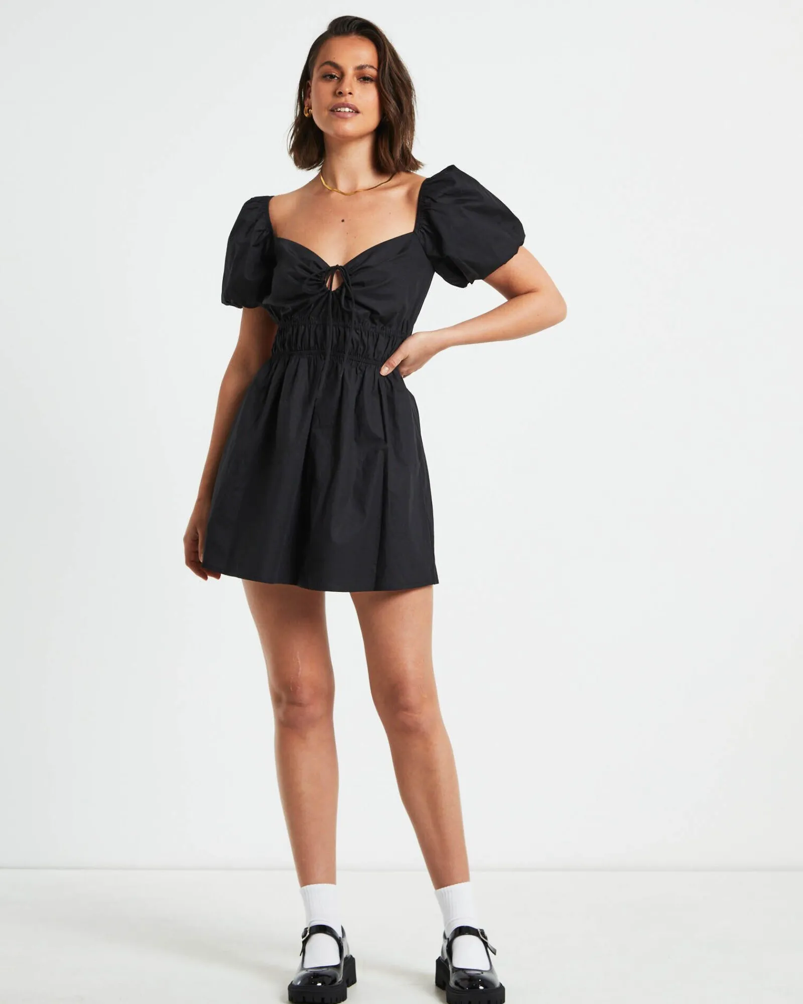 rylee_backless_puff_sleev_2.webp Store SUBTITLED Rylee Backless Puff Sleeve Mini Dress In Black