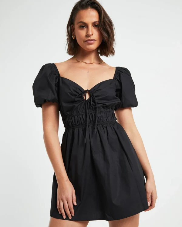 Store SUBTITLED Rylee Backless Puff Sleeve Mini Dress In Black