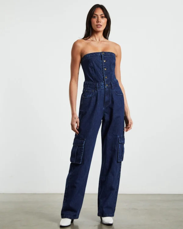 Best INSIGHT Sabrine Strapless Denim Boiler Suit Ink Blue
