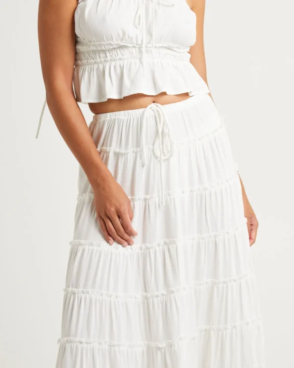 Shop SUBTITLED Sereno Tiered Maxi Skirt White