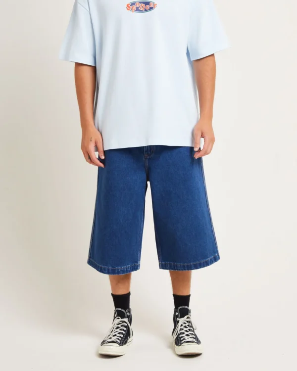 Shop SPENCER PROJECT 3/4 Skate Denim Jorts In Y2K Indigo