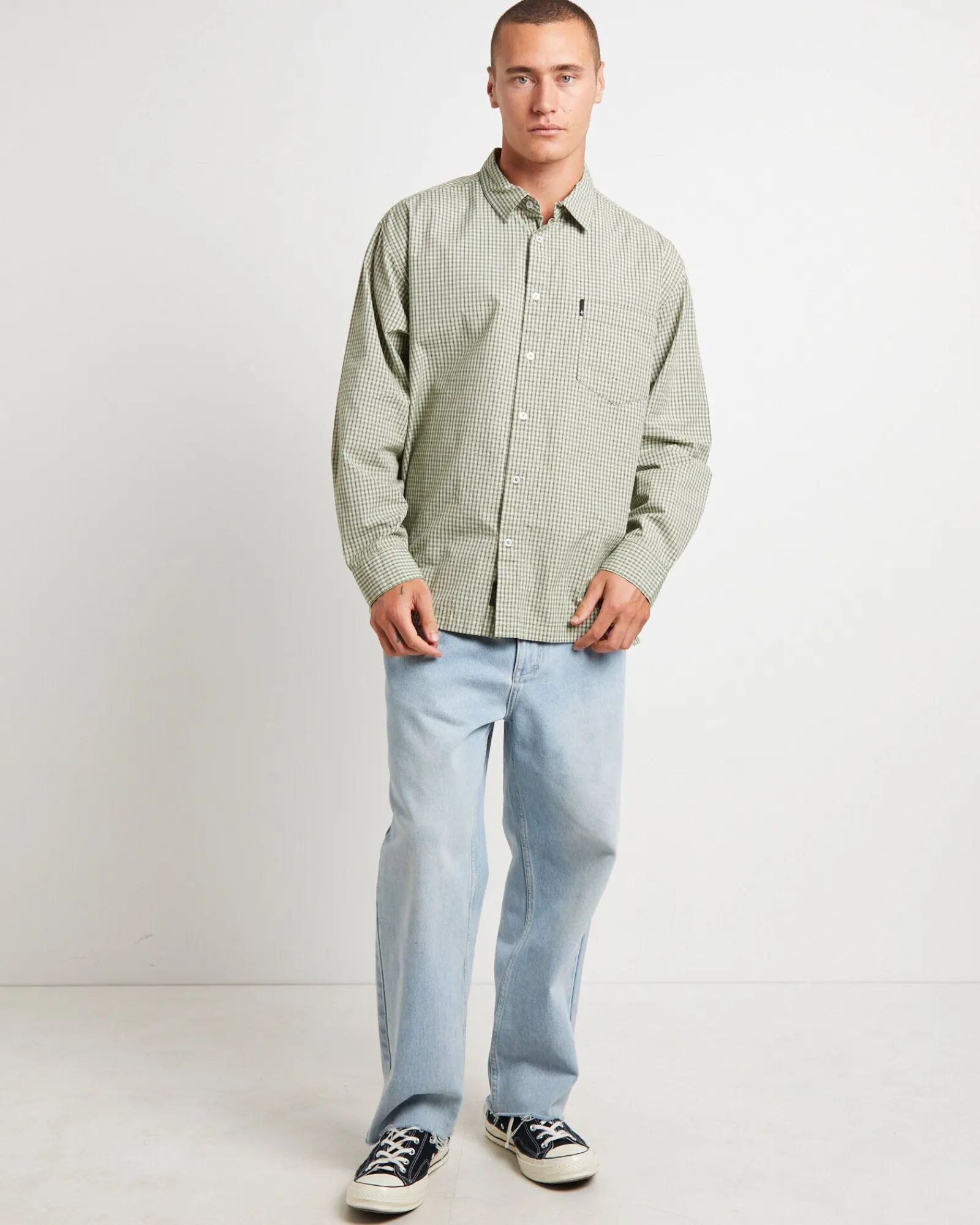 skate_long_sleeve_shirt_i_2.webp Shop SPENCER PROJECT Skate Long Sleeve Shirt In Fatigue Green
