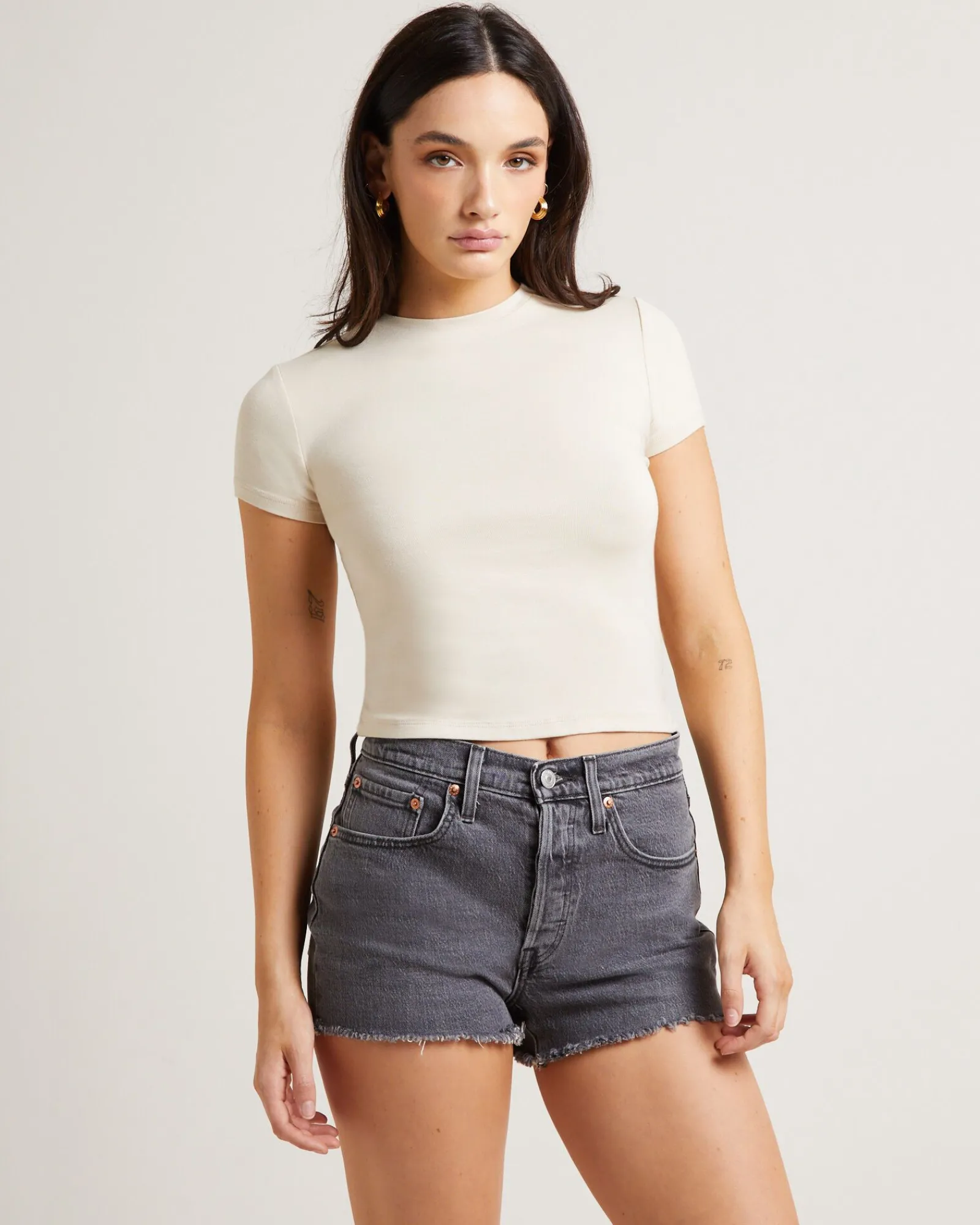slinky_fitted_tee_in_vint_0.webp Online GENERAL PANTS CO. BASICS Slinky Fitted Tee In Vintage Stone