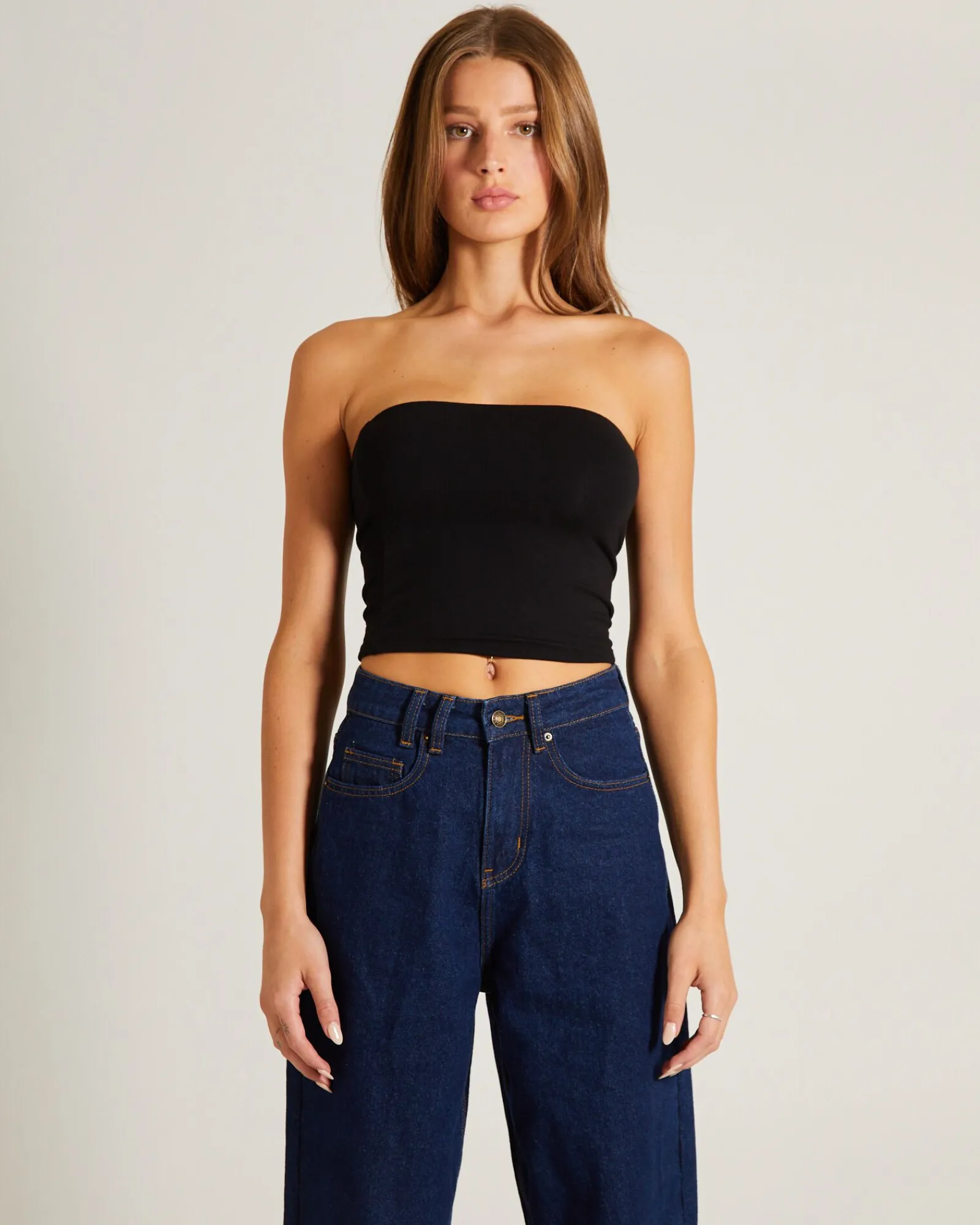 slinky_strapless_top_in_b_0.webp Store GENERAL PANTS CO. BASICS Slinky Strapless Top In Black