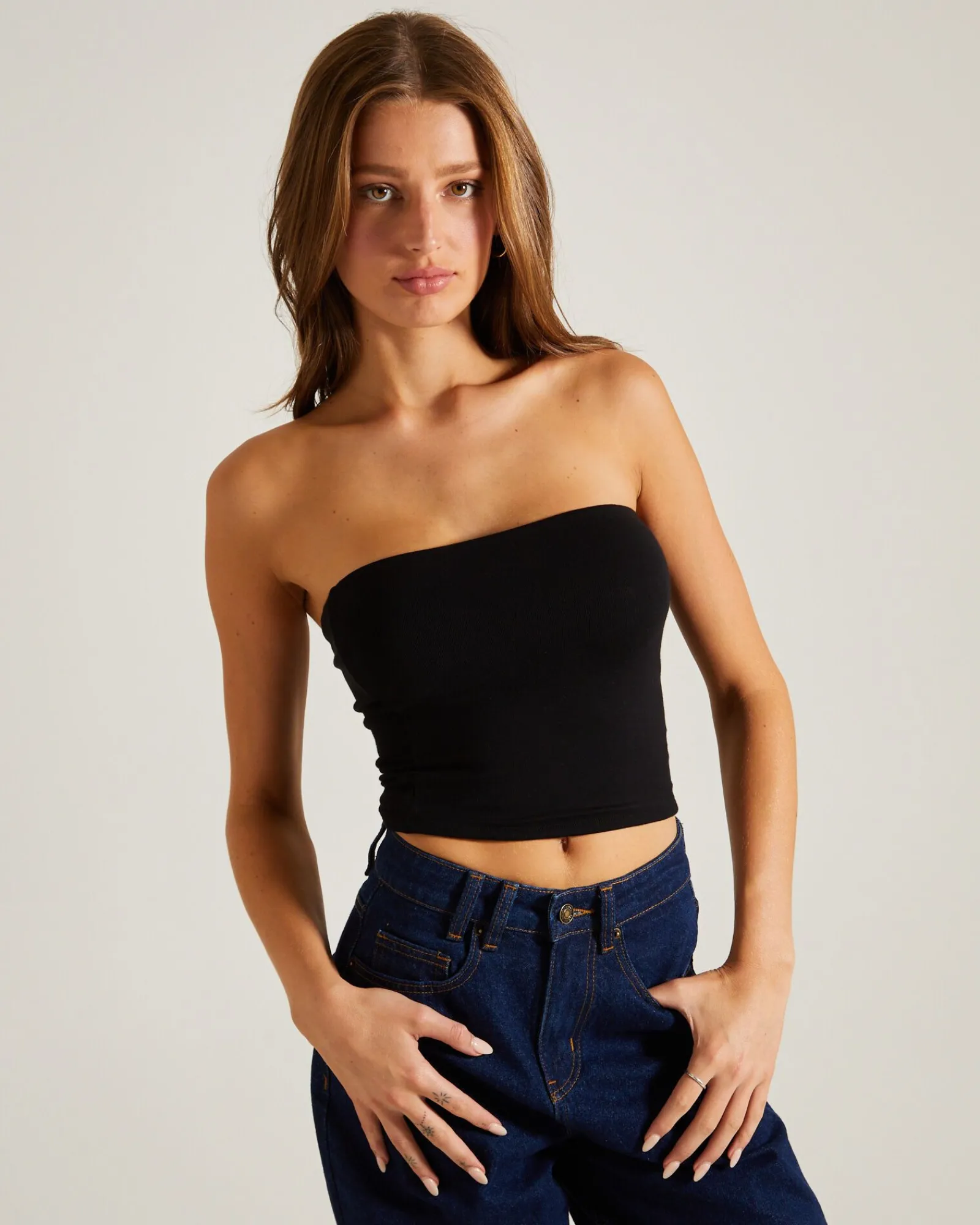 slinky_strapless_top_in_b_4.webp Store GENERAL PANTS CO. BASICS Slinky Strapless Top In Black