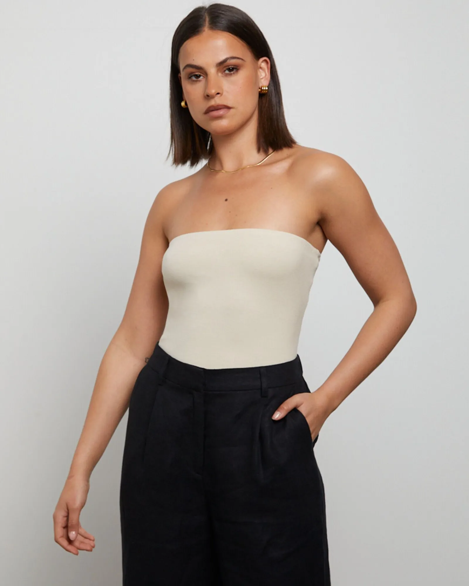 slinky_strapless_top_in_v_4.webp Online GENERAL PANTS CO. BASICS Slinky Strapless Top In Vintage Stone