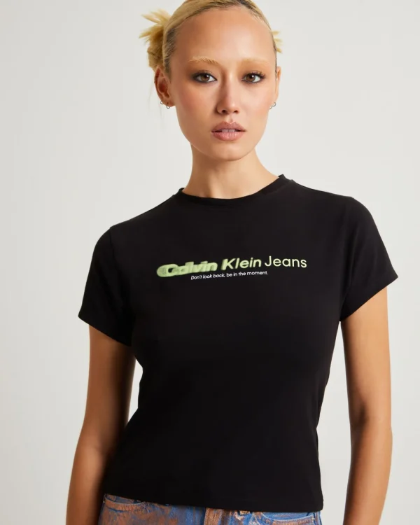 Outlet CALVIN KLEIN Slogan Fitted Tee Black