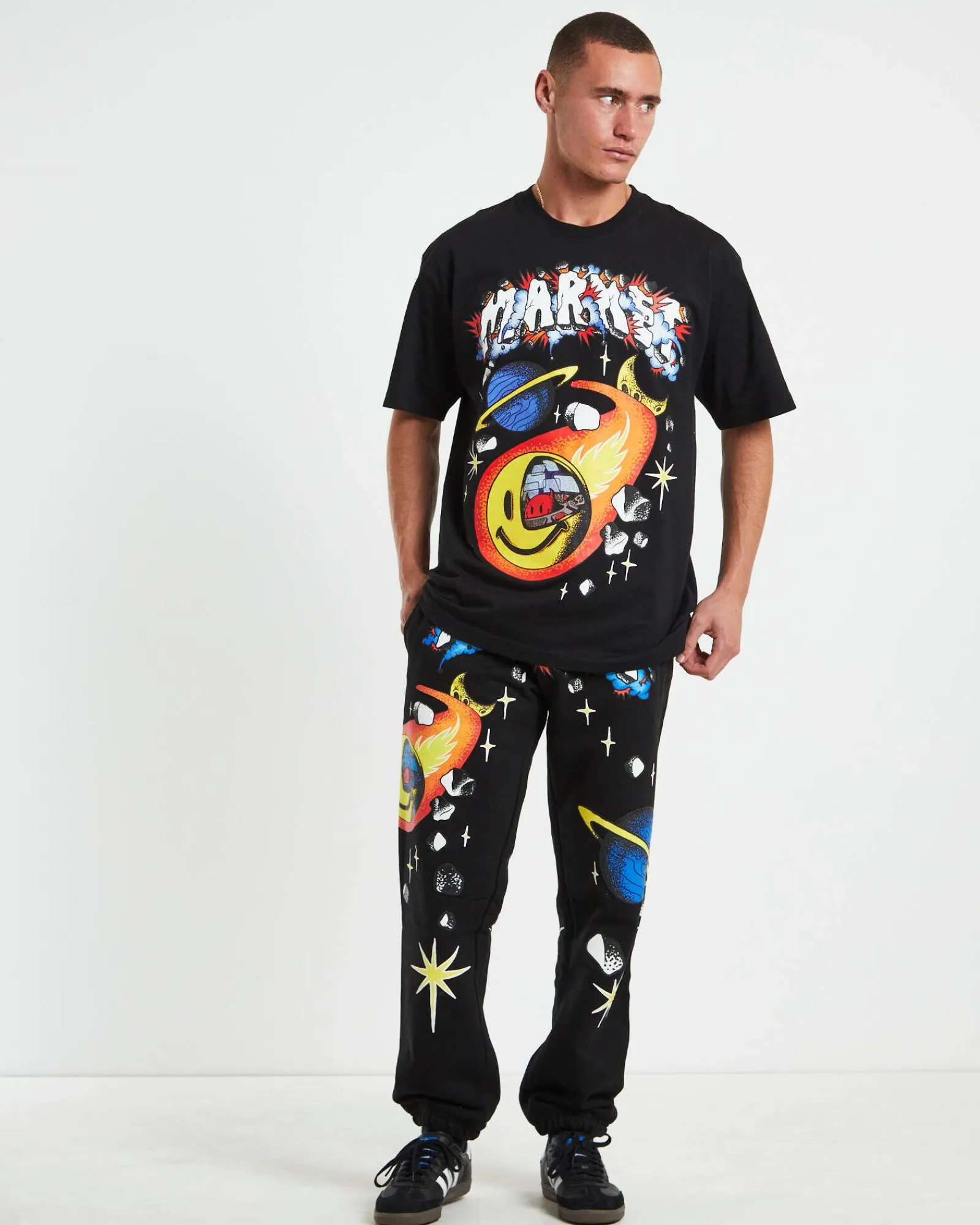 smiley_conflicted_sweatpa_4.webp Cheap MARKET Smiley Conflicted Sweatpants In Black