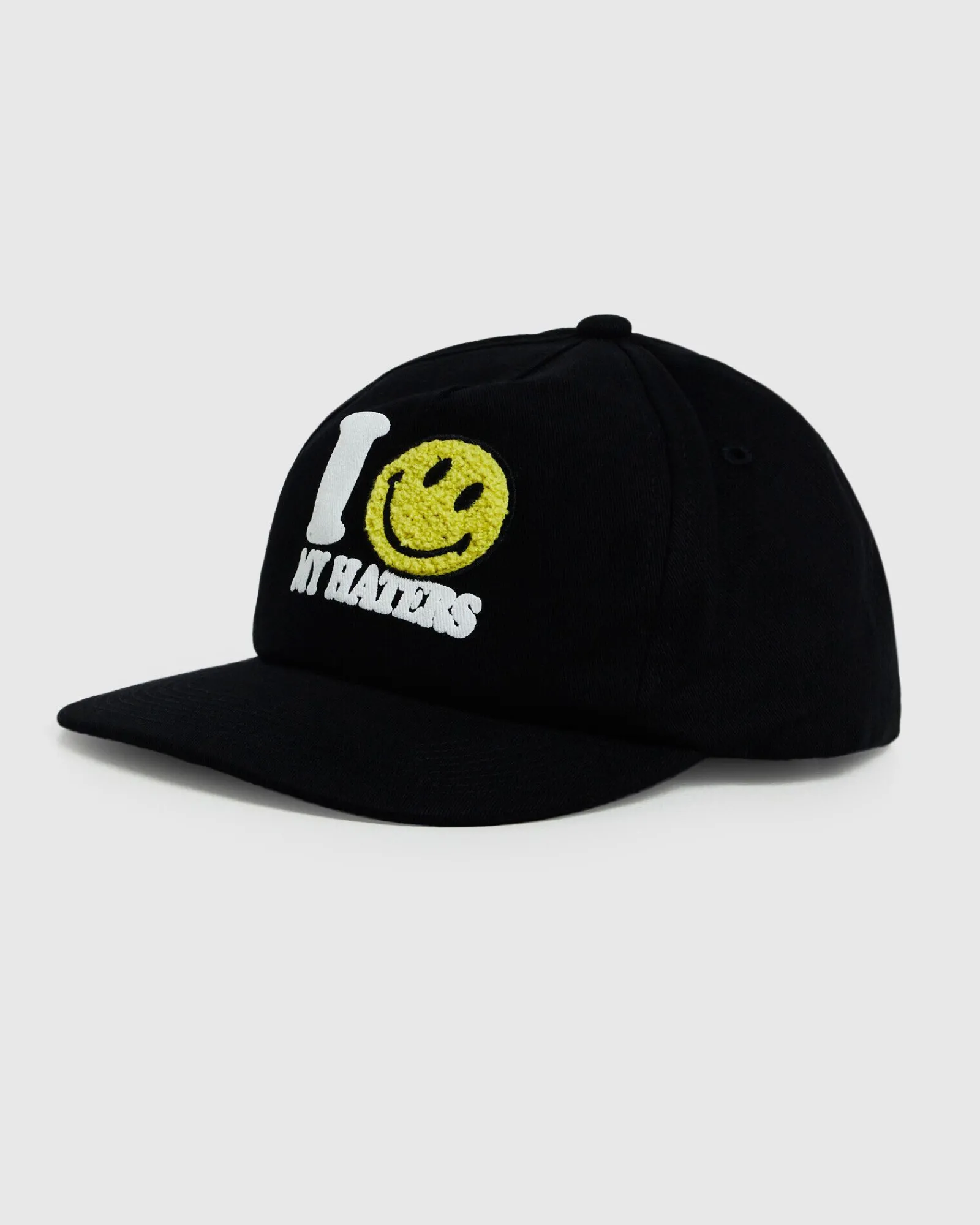 smiley_haters__panel_hat__2.webp Best MARKET Smiley Haters 5 Panel Hat Vintage Black