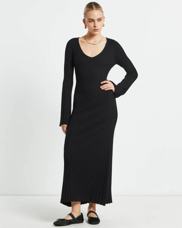 Store SUBTITLED Sophie Long Sleeve Rib Knit Dress Black
