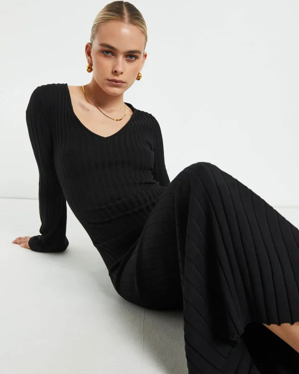 Store SUBTITLED Sophie Long Sleeve Rib Knit Dress Black