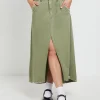 Sale ONE TEASPOON St Khaki Mrs Carter Long Denim Skirt In Green