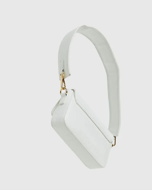 Sale PETA AND JAIN Stella Shoulder Croc Bag White/Gold
