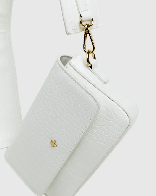 Sale PETA AND JAIN Stella Shoulder Croc Bag White/Gold