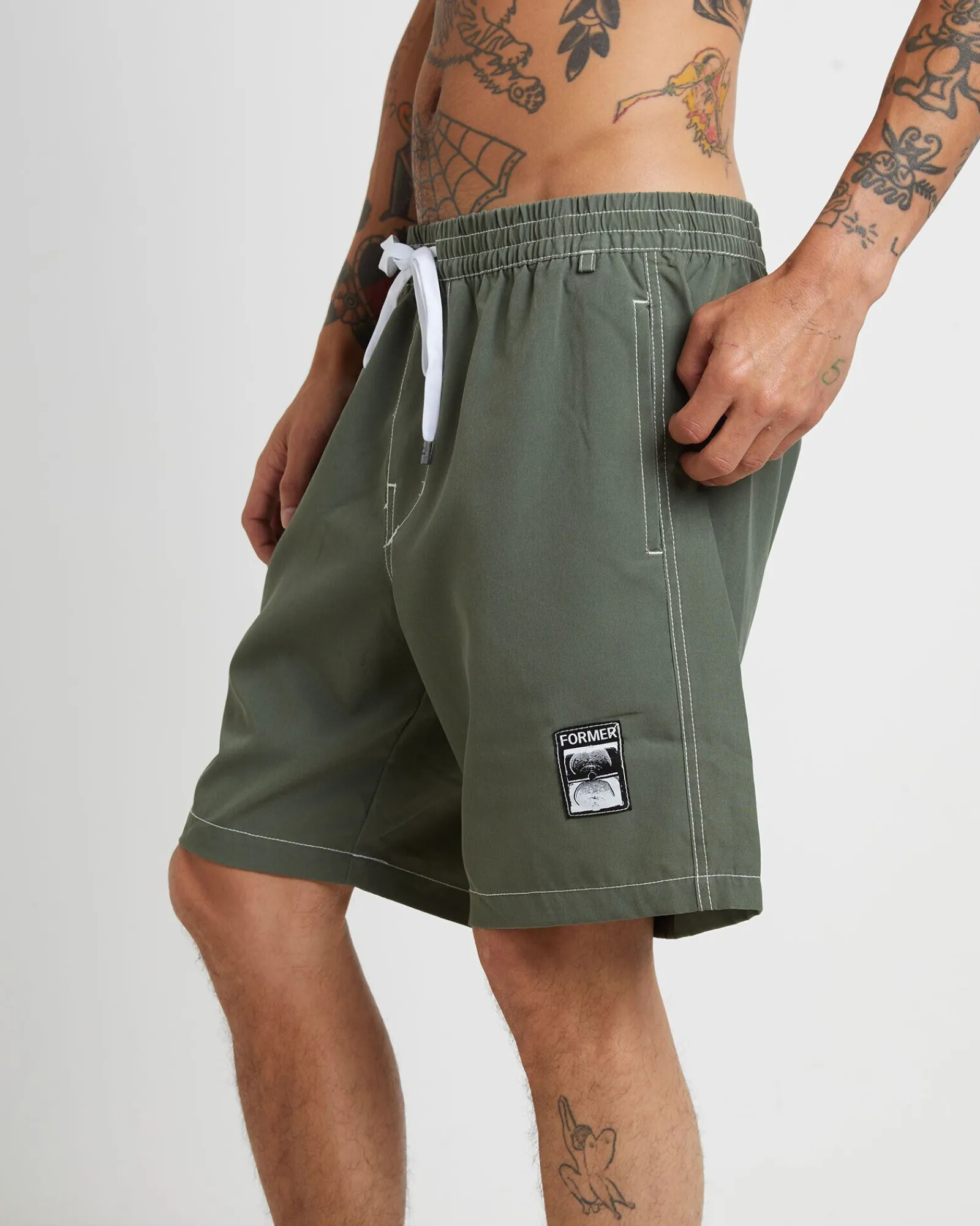 swans_baggy_trunk_boardsh_3.webp Cheap FORMER Swans Baggy Trunk Boardshorts In Army Green
