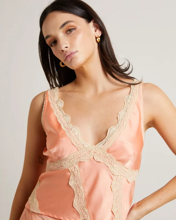 Best ALICE IN THE EVE Sylvie Asymmetric Lace Slip Top In Coral