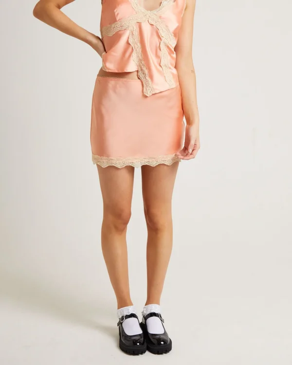 Hot ALICE IN THE EVE Sylvie Lace Slip Mini Skirt In Coral
