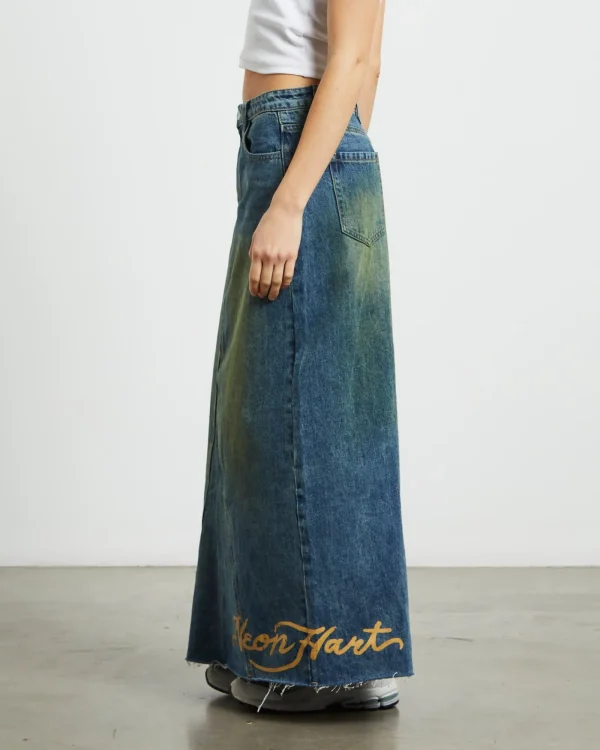 Fashion NEON HART Tatiana Midi Denim Skirt In Vintage Tint Blue