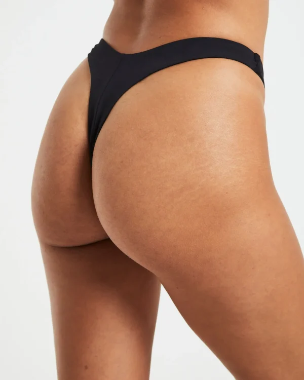 Fashion SUBTITLED Thong Bikini Bottoms In Black