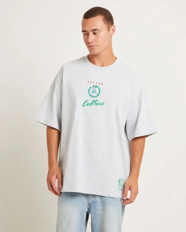 Cheap MITCHELL & NESS Tri Logo Celtics Oversized Short Sleeve T-Shirt In Vintage Grey Marle