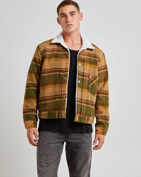 Online LEVIS Type 1 Sherpa Trucker Jacket Barold Plaid Winter Moss