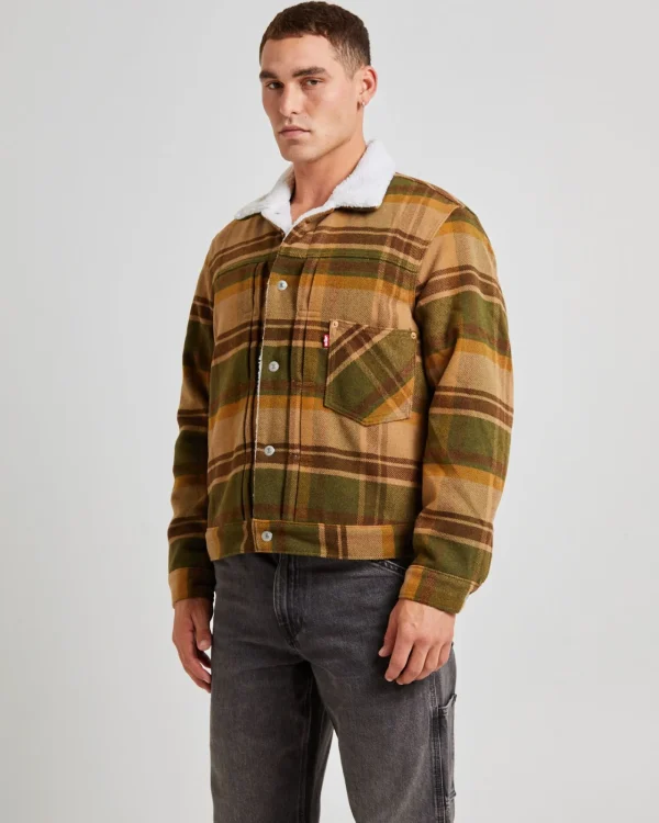 Online LEVIS Type 1 Sherpa Trucker Jacket Barold Plaid Winter Moss