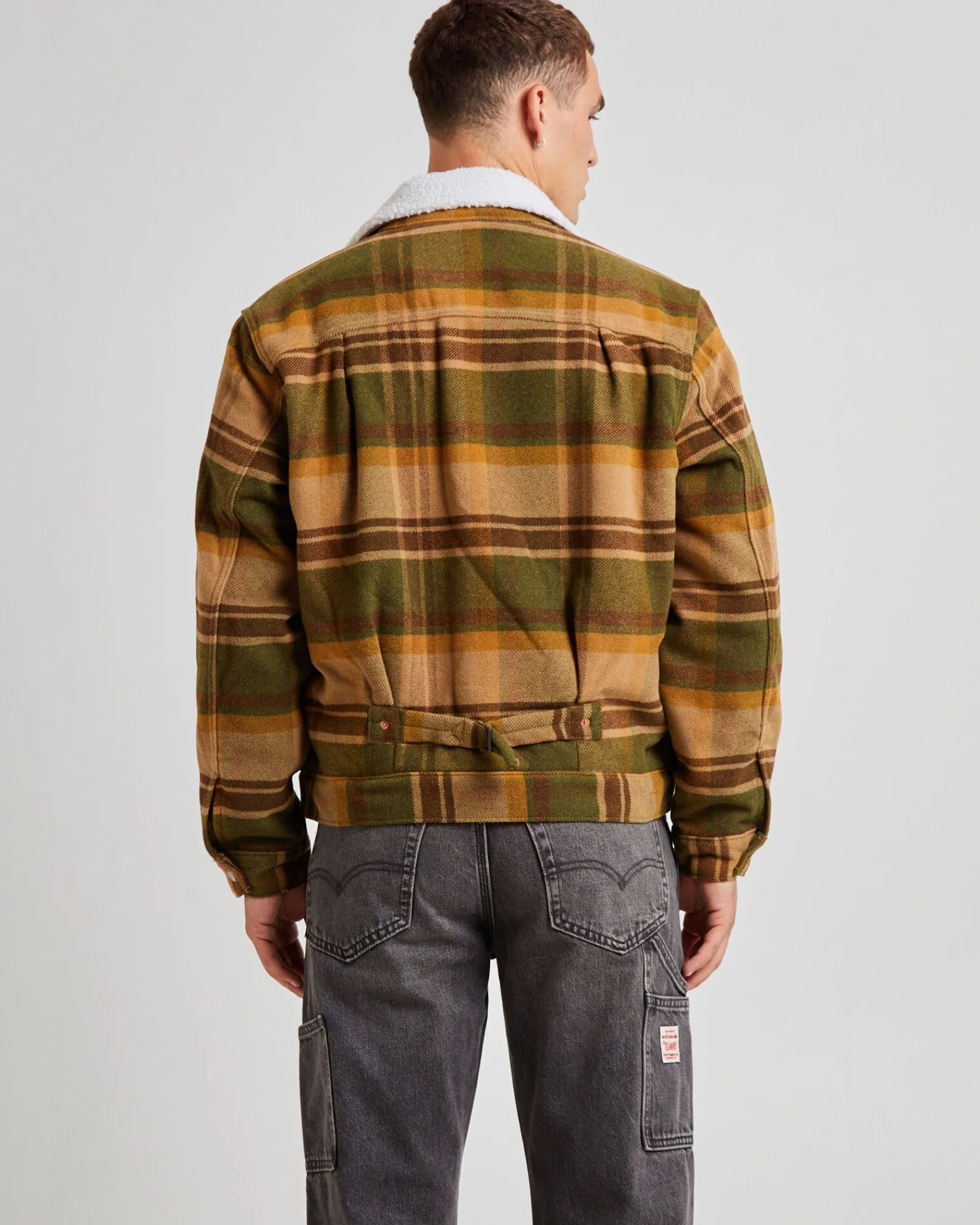 type__sherpa_trucker_jack_2.webp Online LEVIS Type 1 Sherpa Trucker Jacket Barold Plaid Winter Moss