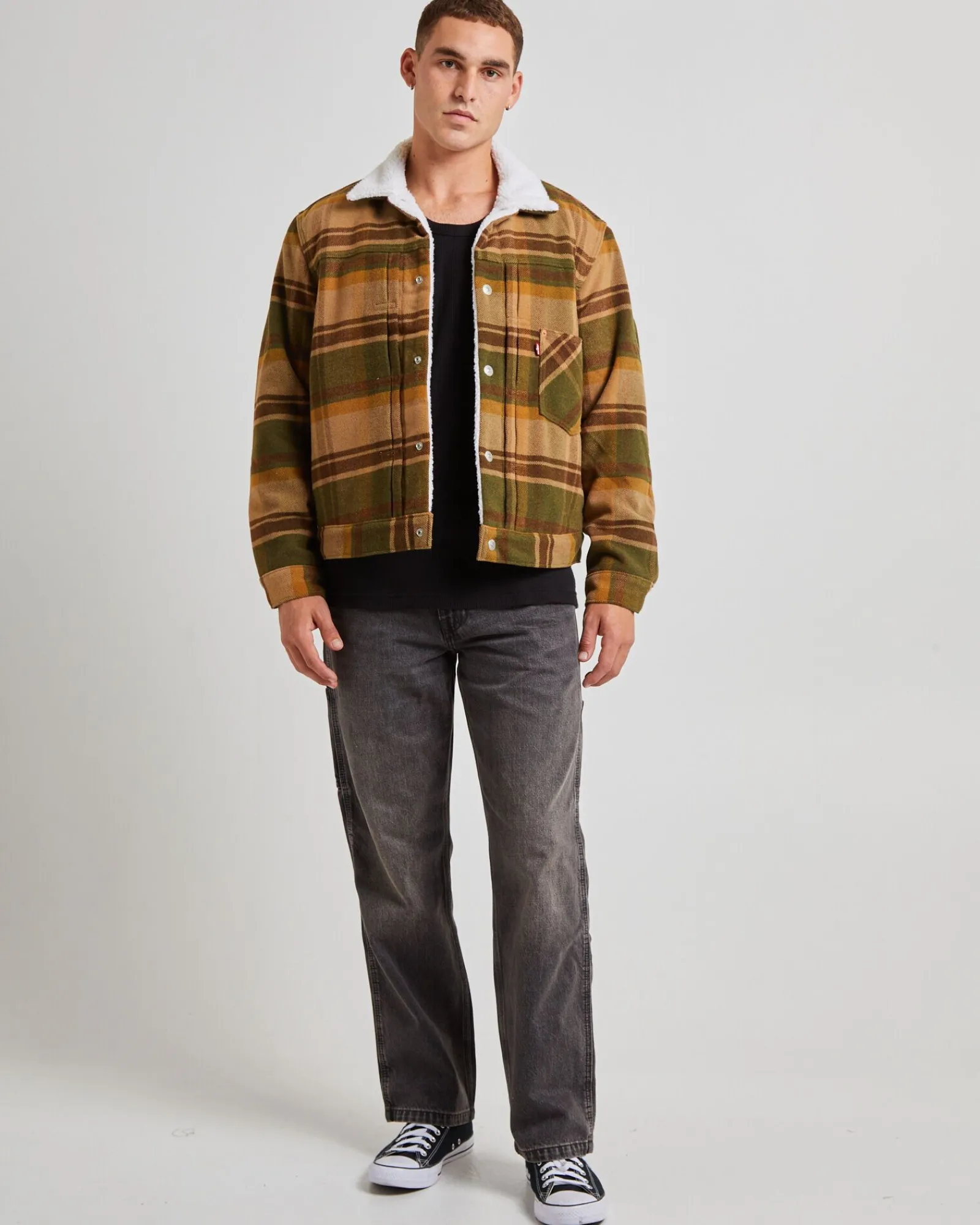 type__sherpa_trucker_jack_4.webp Online LEVIS Type 1 Sherpa Trucker Jacket Barold Plaid Winter Moss