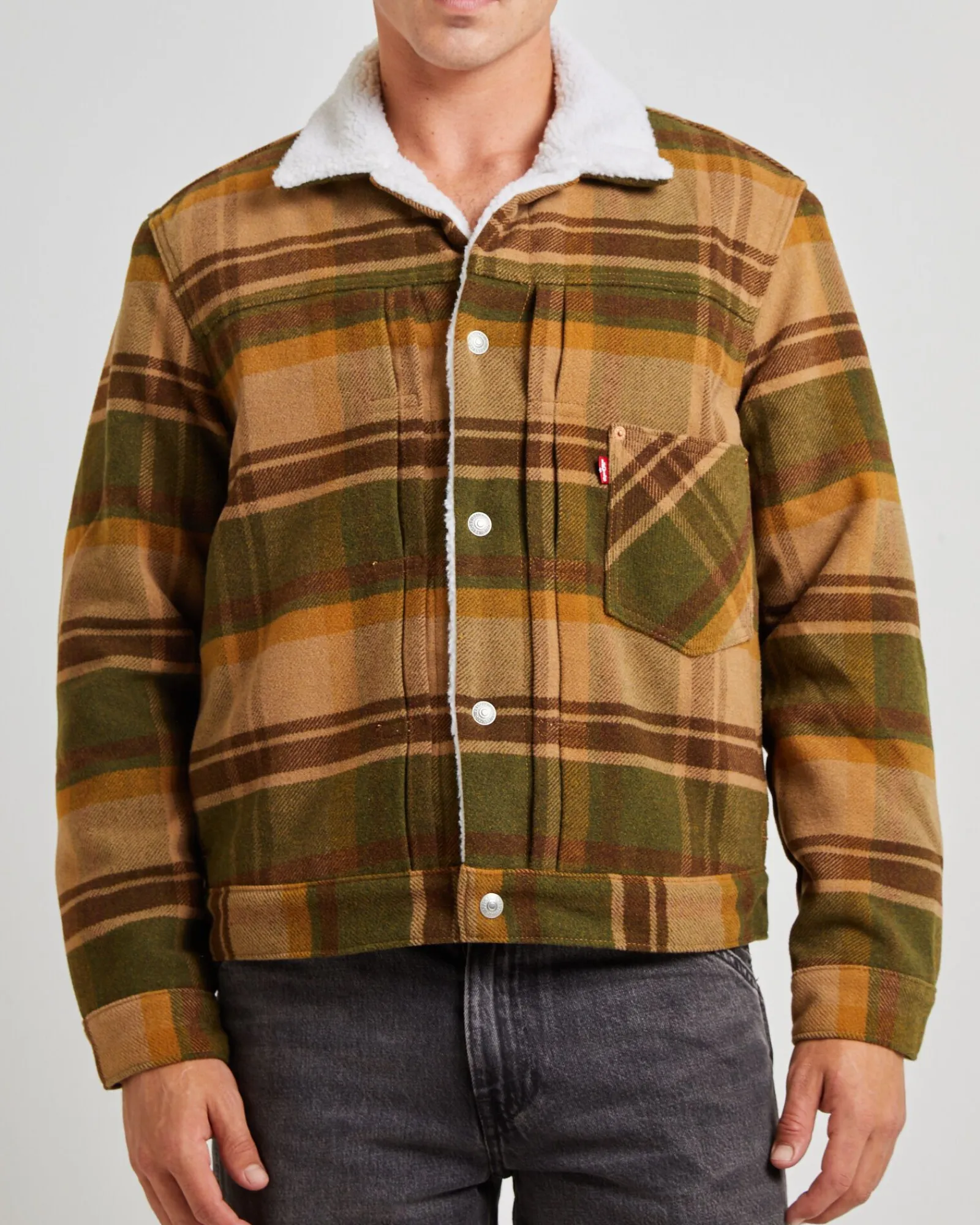 type__sherpa_trucker_jack_5.webp Online LEVIS Type 1 Sherpa Trucker Jacket Barold Plaid Winter Moss