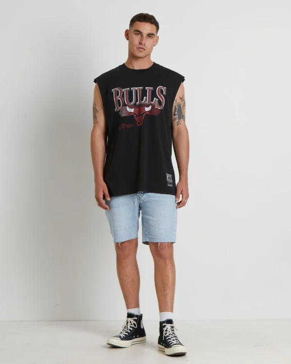 Outlet MITCHELL & NESS Underscore Bulls Muscle Tee In Faded Black