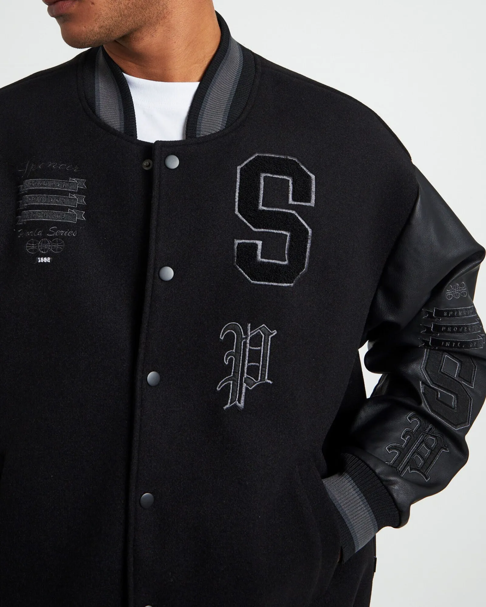 world_series_letterman_ja_5.webp Clearance SPENCER PROJECT World Series Letterman Jacket Black