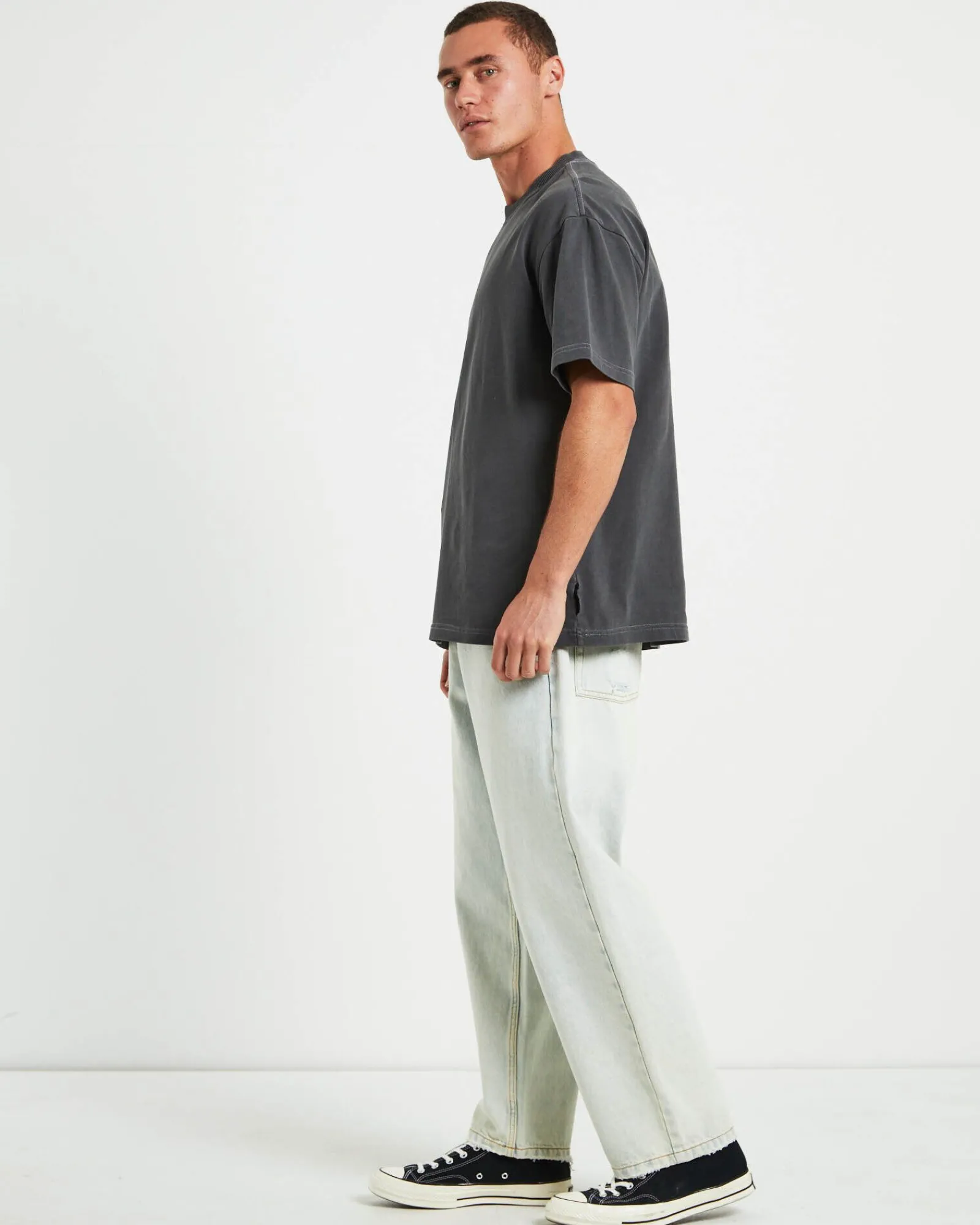 wrapped_short_sleeve_tshi_3.webp Sale BLACK NOISE WHITE RAIN Wrapped Short Sleeve T-Shirt In Pewter Grey