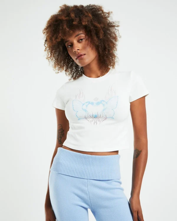 New NEON HART Zuri Chrome Heart Baby Tee White